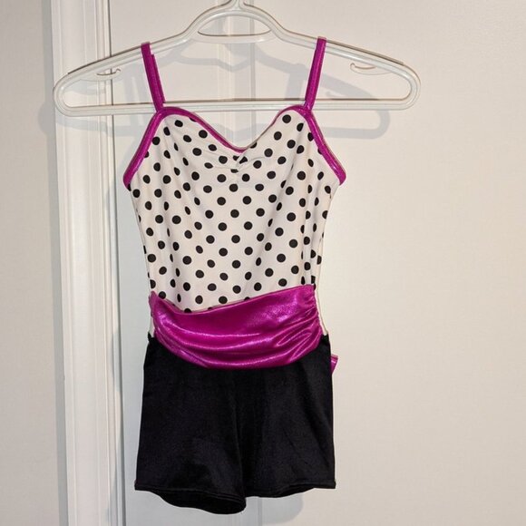 Weissman Can't Buy Me Love Print Bodice Biketard One Piece Bow Fuchsia Leotard - Picture 3 of 5